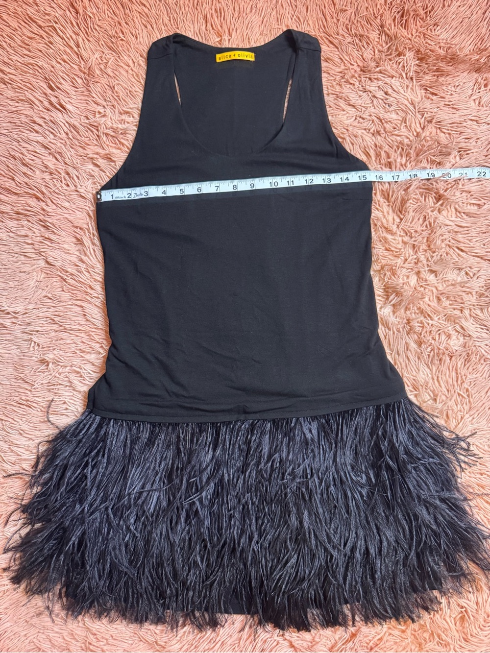 NWOT Alice + Olivia Feather Trim Sleeveless Mini Dress. Size S - Picture 8 of 10